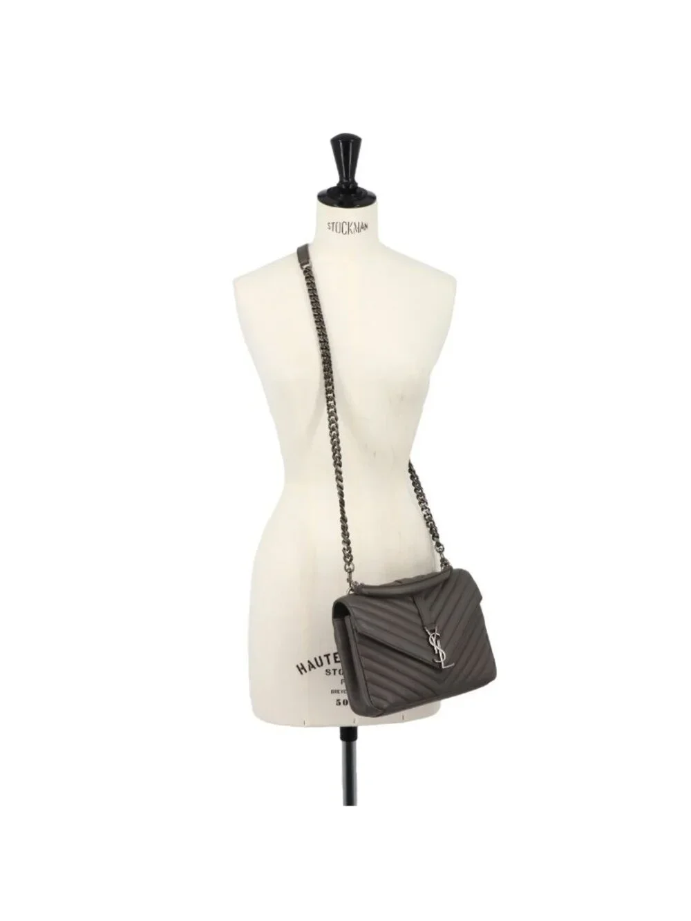 Saint Laurent Carre Edge 2-Way Hand Chain Shoulder Bag Leather Gray Silver